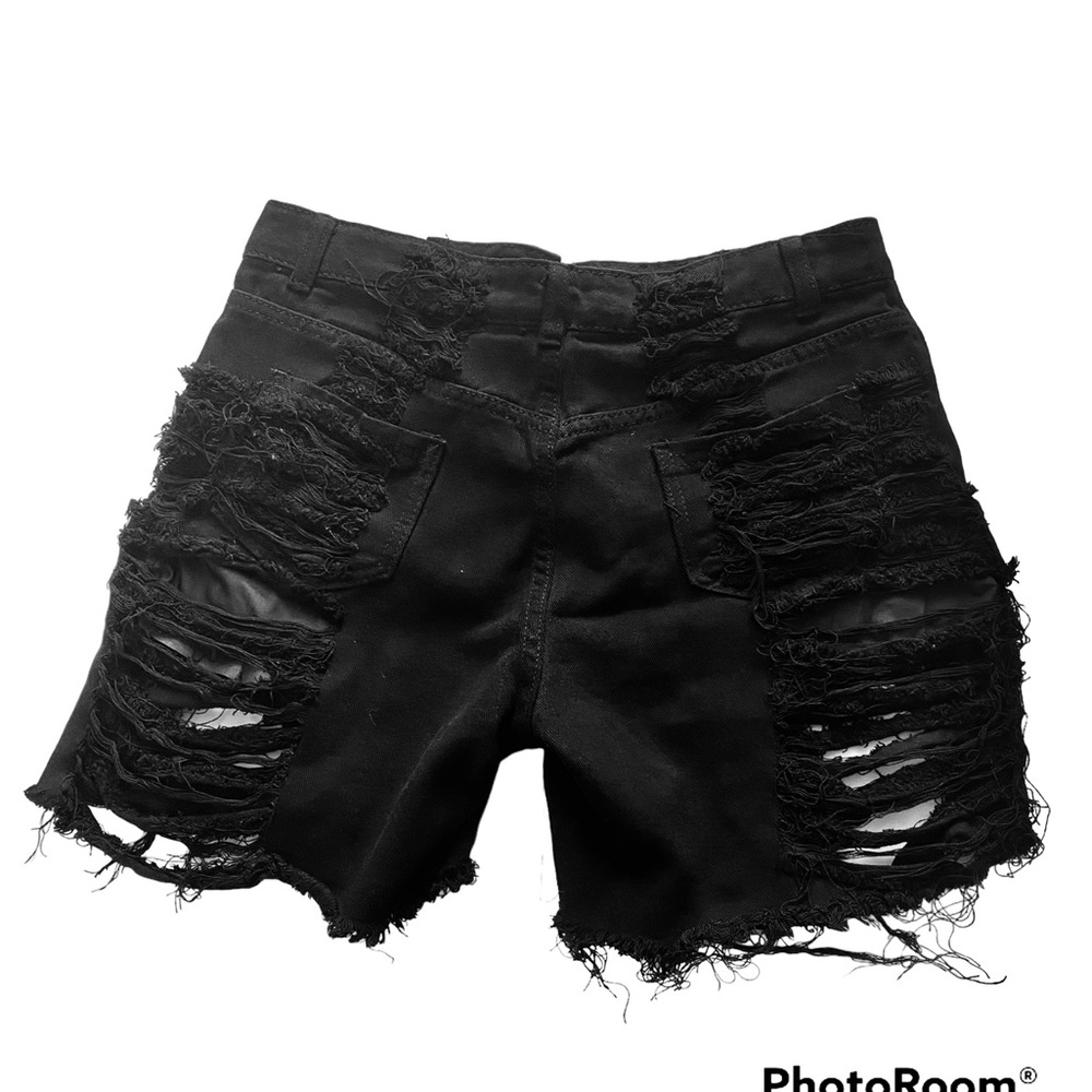 Black Ripped Jean Shorts - Picture 2 of 4